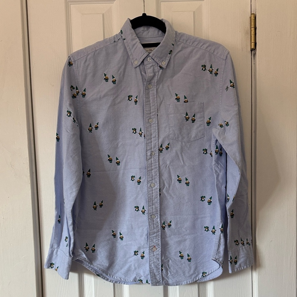 J. Crew Crewcuts Boys Gnomes Light Blue Chambray Oxford Long Sleeve Shirt 14